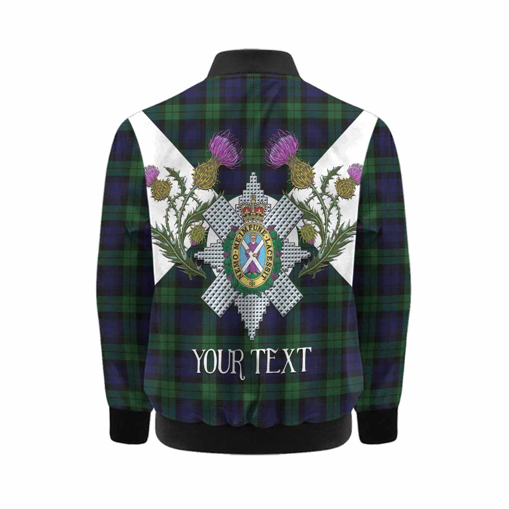 Black Watch Tartan Family Crest Kid Bomber Jacket Scottish Burns Night Thistle Floral