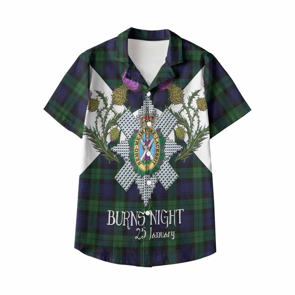 Black Watch Tartan Family Crest Kid Hawaiian Shirt Scottish Burns Night Thistle Floral