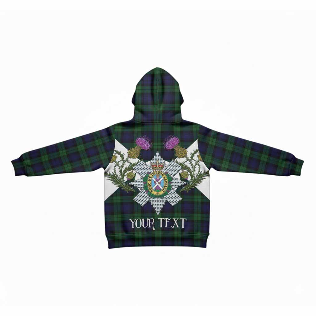 Black Watch Tartan Family Crest Kid Hoodie Scottish Burns Night Thistle Floral