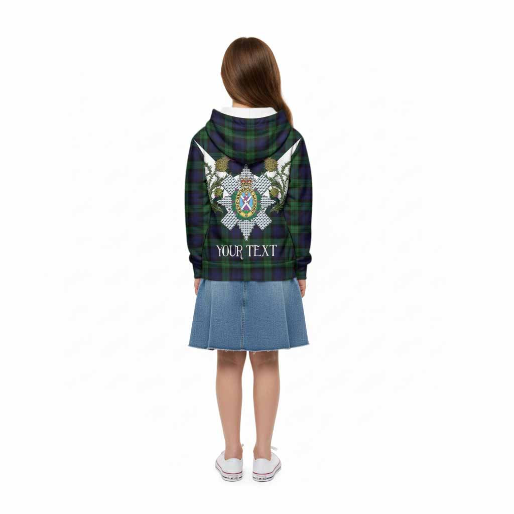 Black Watch Tartan Family Crest Kid Hoodie Scottish Burns Night Thistle Floral