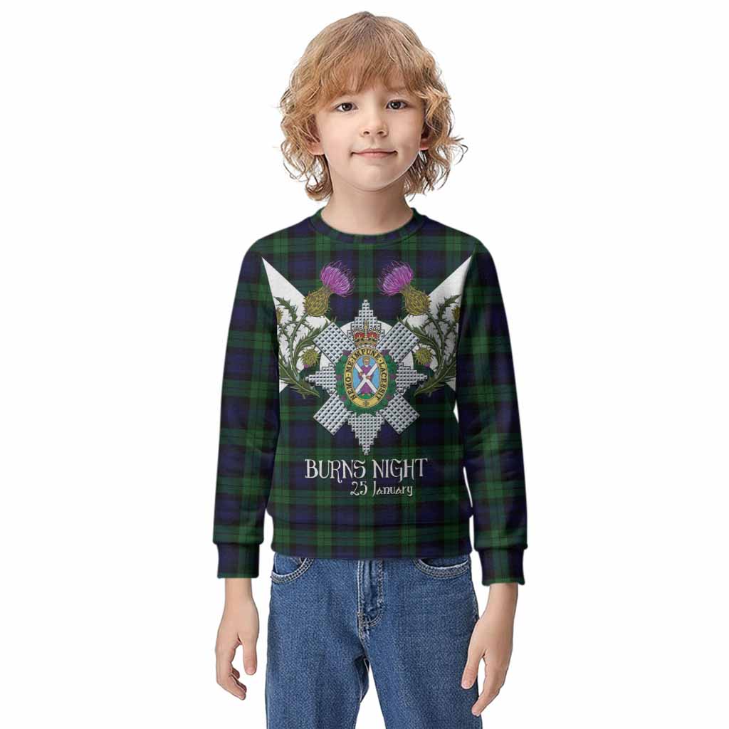 Black Watch Tartan Family Crest Kid Knitted Sweatshirt Scottish Burns Night Thistle Floral
