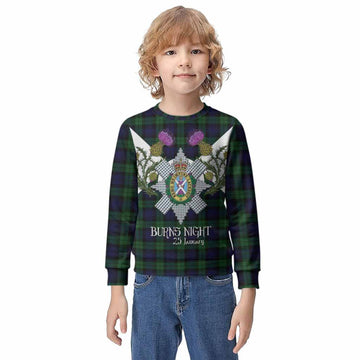 Black Watch Tartan Family Crest Kid Knitted Sweatshirt Scottish Burns Night Thistle Floral
