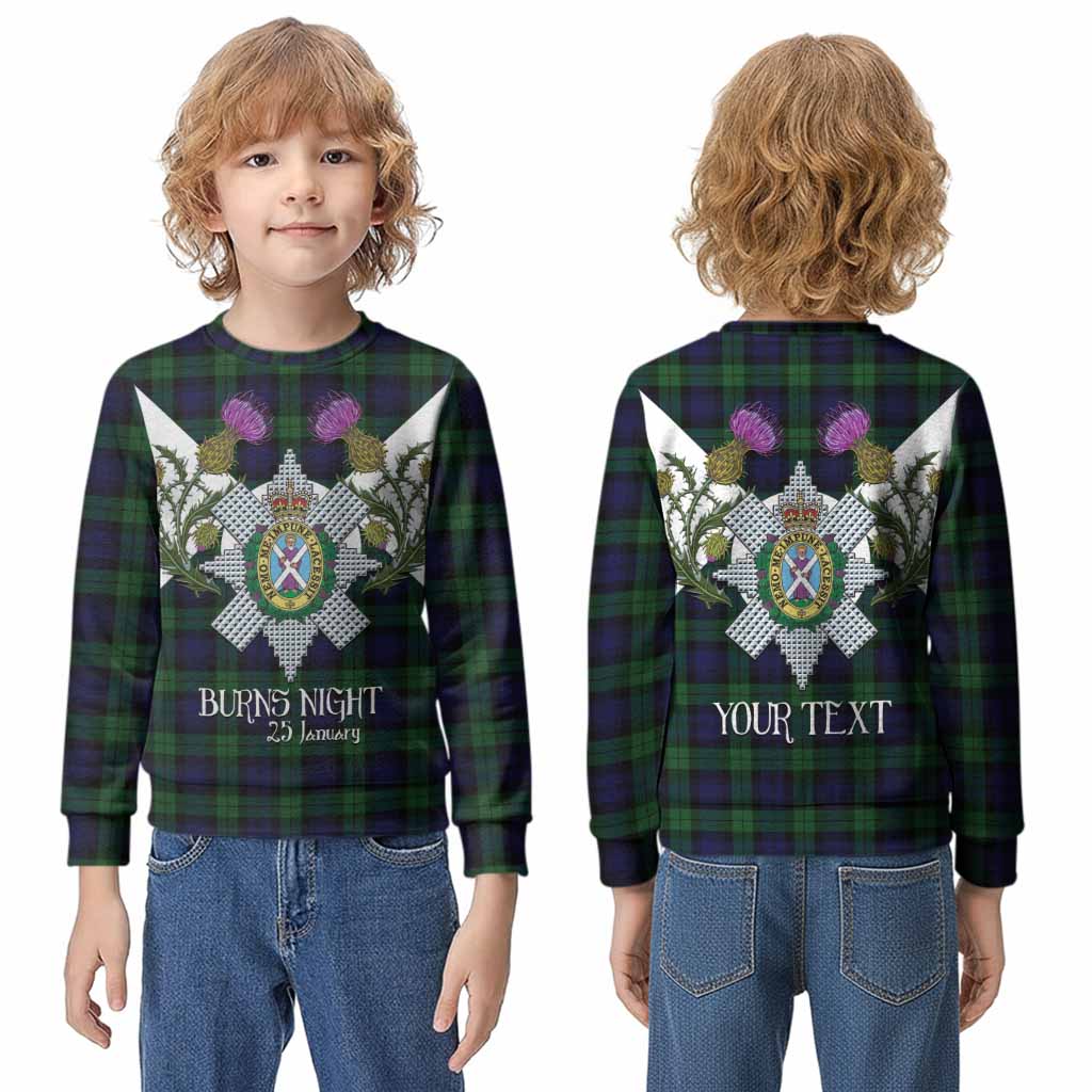 Black Watch Tartan Family Crest Kid Knitted Sweatshirt Scottish Burns Night Thistle Floral