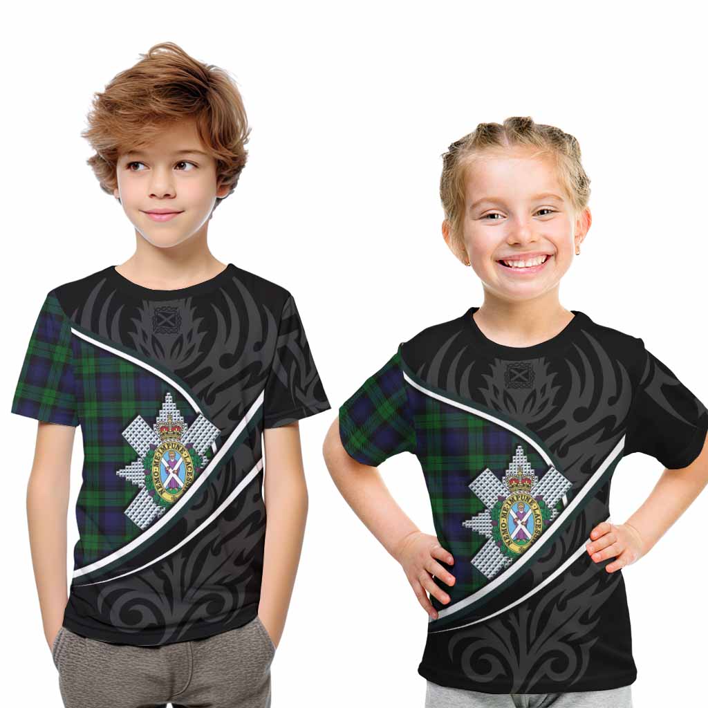 Black Watch Tartan Family Crest Kid T-shirt Celtic Scottish Thistle Floral - Tartan Vibes Clothing