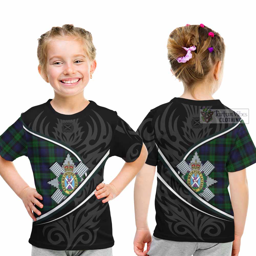 Black Watch Tartan Family Crest Kid T-shirt Celtic Scottish Thistle Floral - Tartan Vibes Clothing
