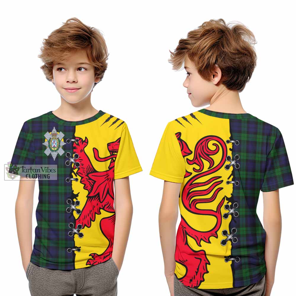 Black Watch Tartan Family Crest Kid T-shirt Lion Rampant Honor - Tartan Vibes Clothing