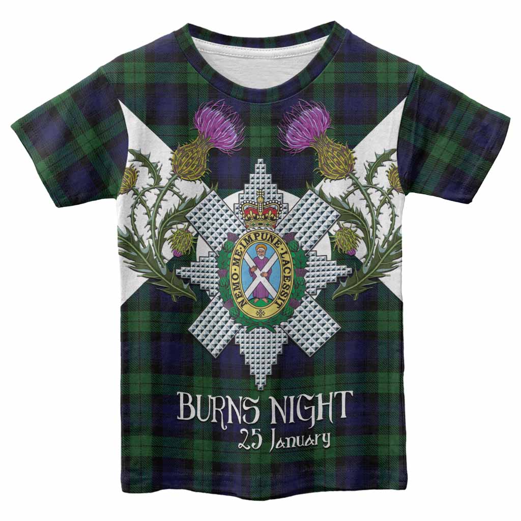 Black Watch Tartan Family Crest Kid T-shirt Scottish Burns Night Thistle Floral