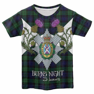 Black Watch Tartan Family Crest Kid T-shirt Scottish Burns Night Thistle Floral