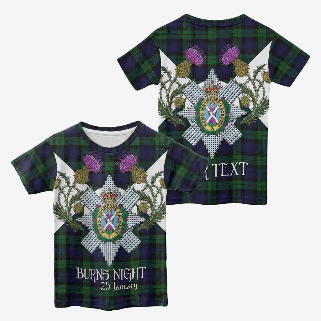 Black Watch Tartan Family Crest Kid T-shirt Scottish Burns Night Thistle Floral