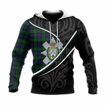 Black Watch Tartan Family Crest Knitted Hoodie Celtic Scottish Thistle Floral