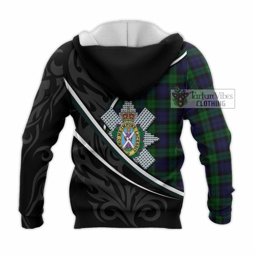 Black Watch Tartan Family Crest Knitted Hoodie Celtic Scottish Thistle Floral - Tartan Vibes Clothing
