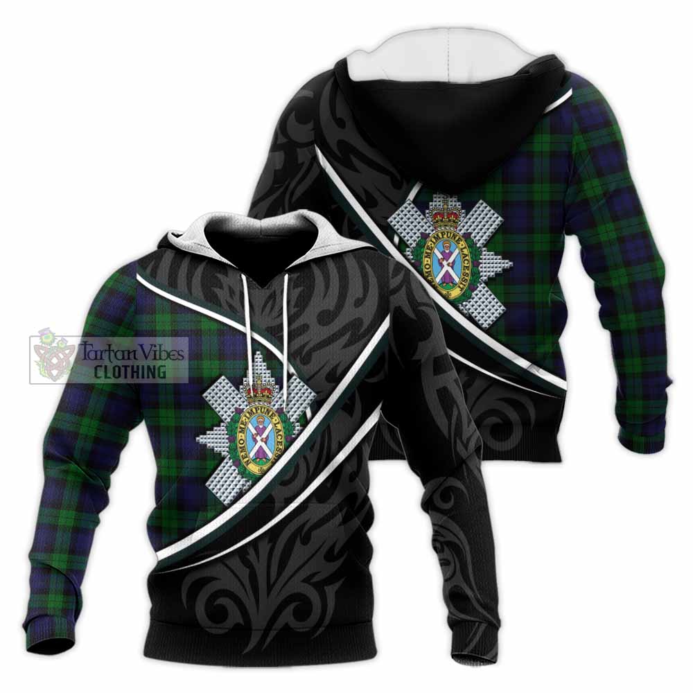 Black Watch Tartan Family Crest Knitted Hoodie Celtic Scottish Thistle Floral - Tartan Vibes Clothing