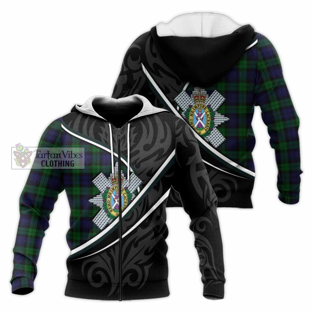 Black Watch Tartan Family Crest Knitted Hoodie Celtic Scottish Thistle Floral - Tartan Vibes Clothing