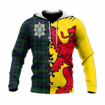Black Watch Tartan Family Crest Knitted Hoodie Lion Rampant Honor