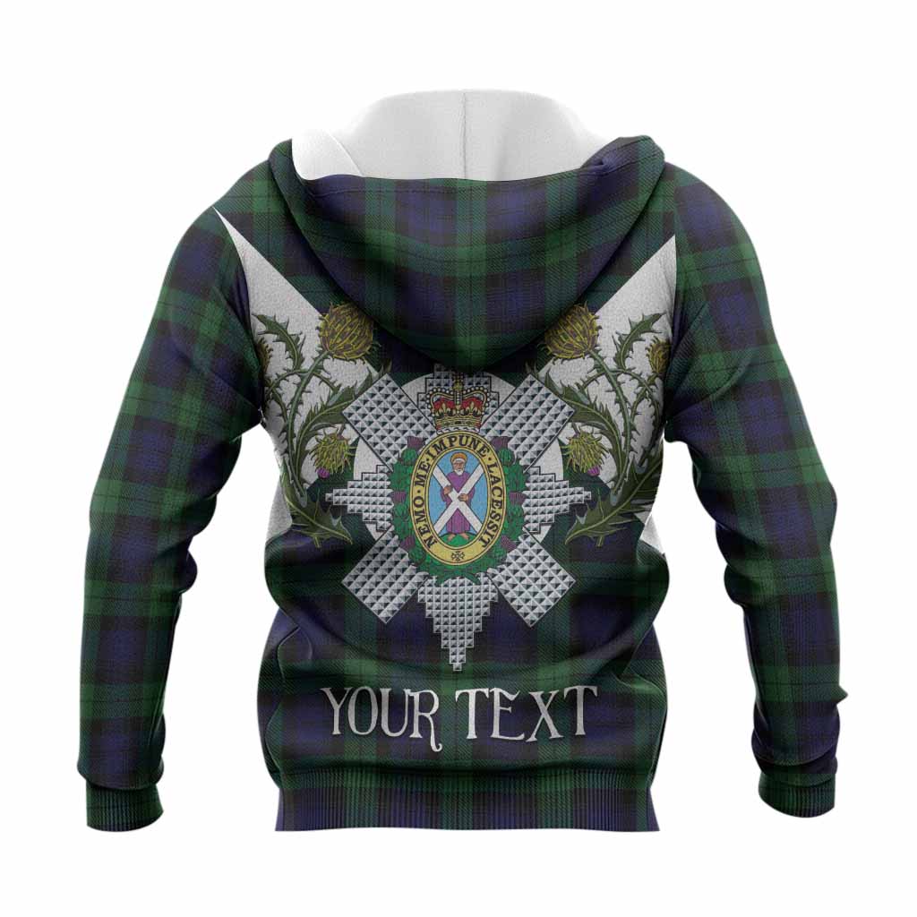 Black Watch Tartan Family Crest Knitted Hoodie Scottish Burns Night Thistle Floral