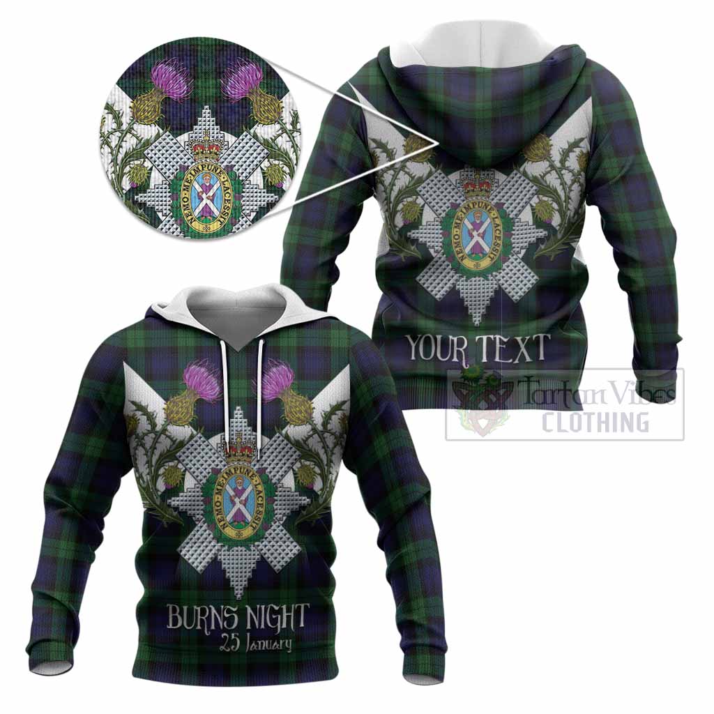 Black Watch Tartan Family Crest Knitted Hoodie Scottish Burns Night Thistle Floral