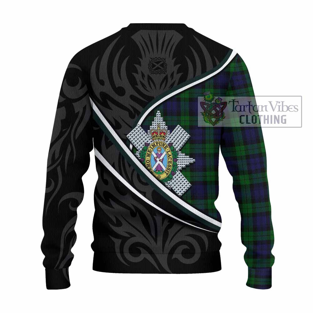 Black Watch Tartan Family Crest Knitted Sweater Celtic Scottish Thistle Floral - Tartan Vibes Clothing