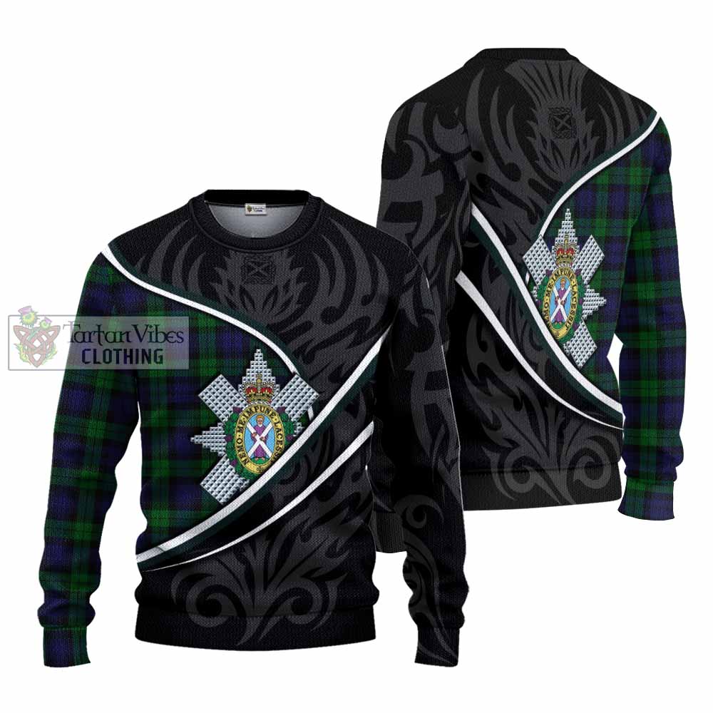 Black Watch Tartan Family Crest Knitted Sweater Celtic Scottish Thistle Floral - Tartan Vibes Clothing
