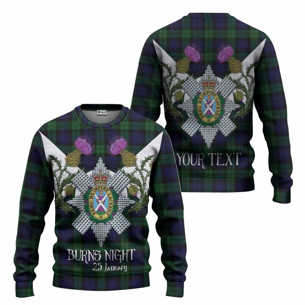 Black Watch Tartan Family Crest Knitted Sweater Scottish Burns Night Thistle Floral