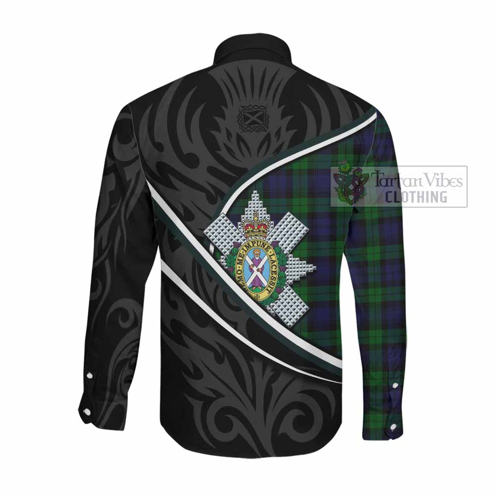 Black Watch Tartan Family Crest Long Sleeve Button Shirts Celtic Scottish Thistle Floral - Tartan Vibes Clothing
