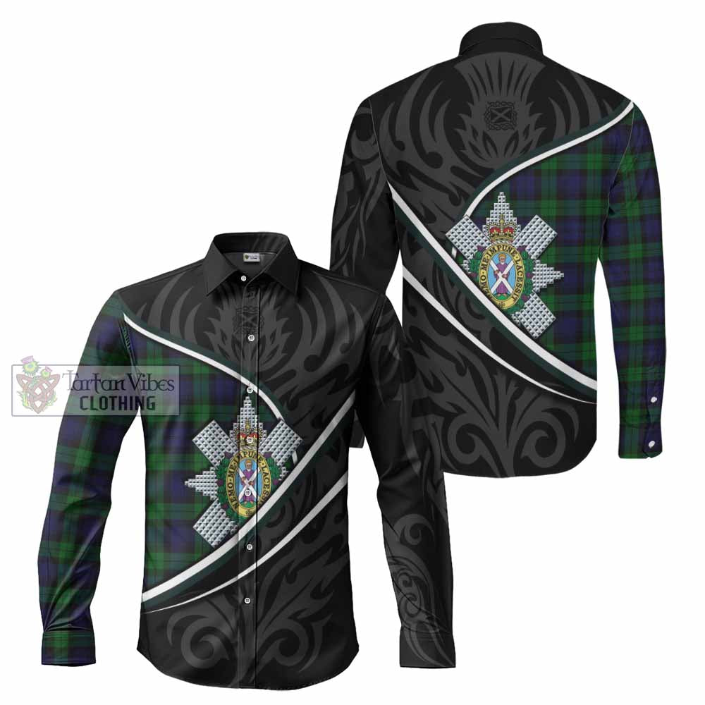 Black Watch Tartan Family Crest Long Sleeve Button Shirts Celtic Scottish Thistle Floral - Tartan Vibes Clothing