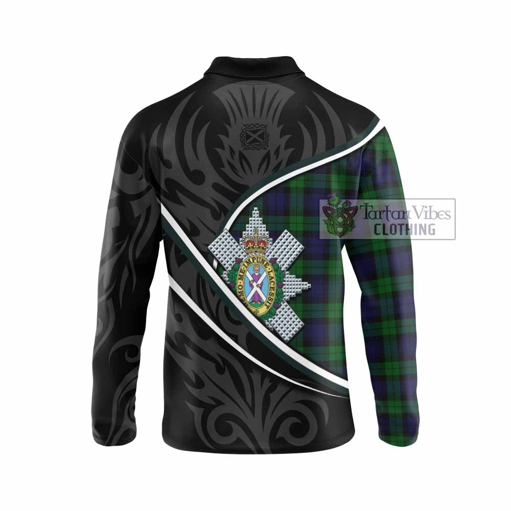Black Watch Tartan Family Crest Long Sleeve Polo Shirt Celtic Scottish Thistle Floral - Tartan Vibes Clothing