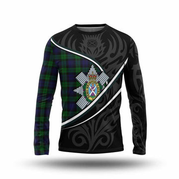 Black Watch Tartan Family Crest Long Sleeve T-Shirt Celtic Scottish Thistle Floral