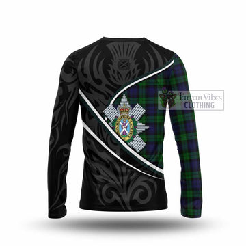 Black Watch Tartan Family Crest Long Sleeve T-Shirt Celtic Scottish Thistle Floral