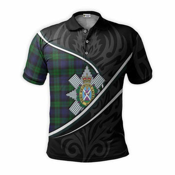 Black Watch Tartan Family Crest Polo Shirt Celtic Scottish Thistle Floral