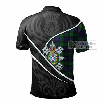 Black Watch Tartan Family Crest Polo Shirt Celtic Scottish Thistle Floral