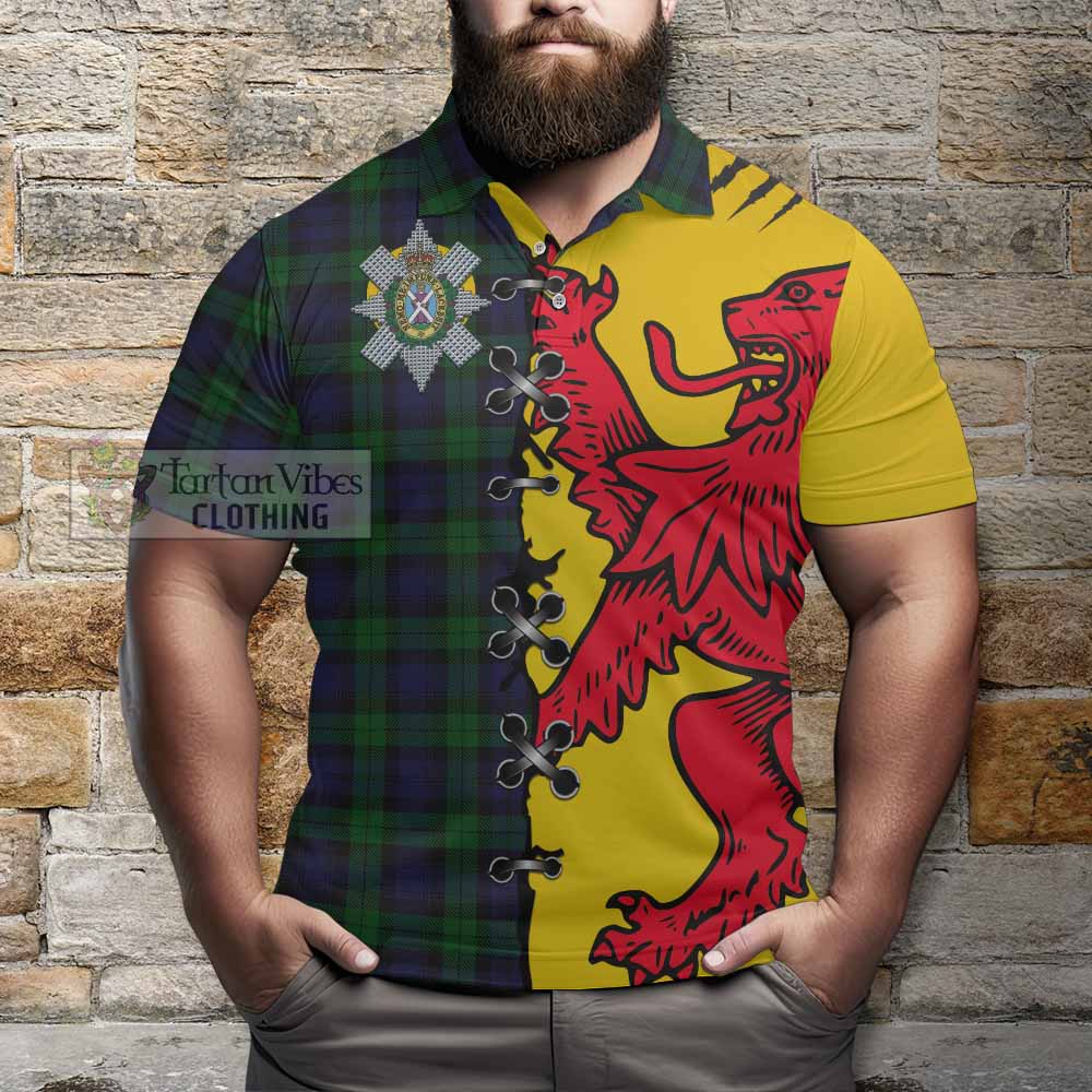 Black Watch Tartan Family Crest Polo Shirt Lion Rampant Honor - Tartan Vibes Clothing