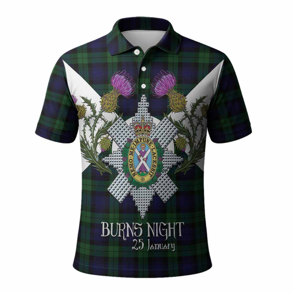 Black Watch Tartan Family Crest Polo Shirt Scottish Burns Night Thistle Floral
