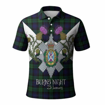 Black Watch Tartan Family Crest Polo Shirt Scottish Burns Night Thistle Floral