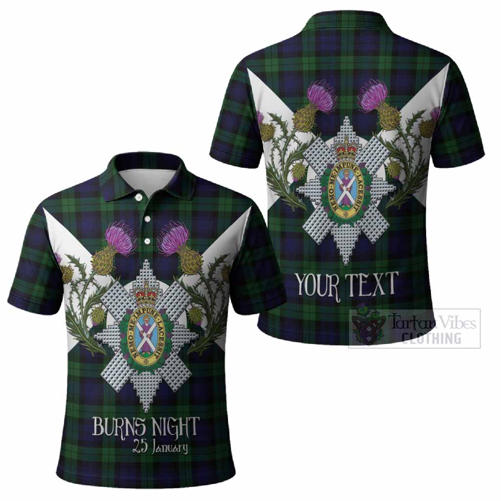 Black Watch Tartan Family Crest Polo Shirt Scottish Burns Night Thistle Floral