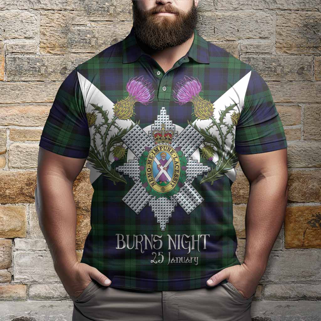 Black Watch Tartan Family Crest Polo Shirt Scottish Burns Night Thistle Floral
