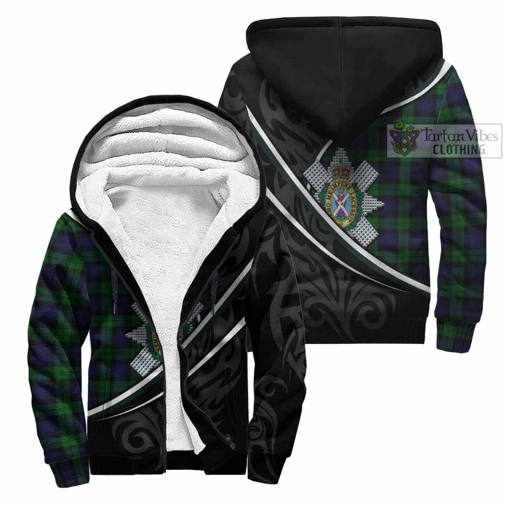 Black Watch Tartan Family Crest Sherpa Hoodie Celtic Scottish Thistle Floral - Tartan Vibes Clothing