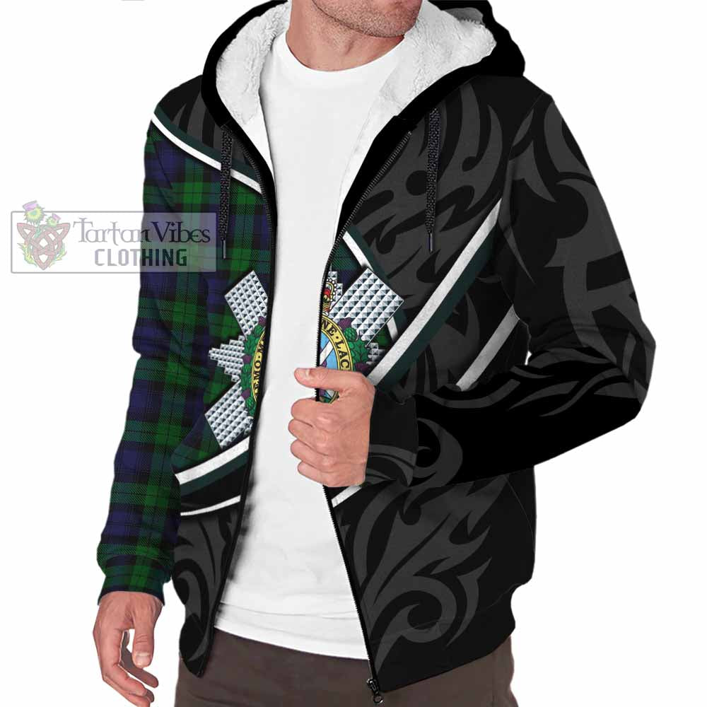 Black Watch Tartan Family Crest Sherpa Hoodie Celtic Scottish Thistle Floral - Tartan Vibes Clothing