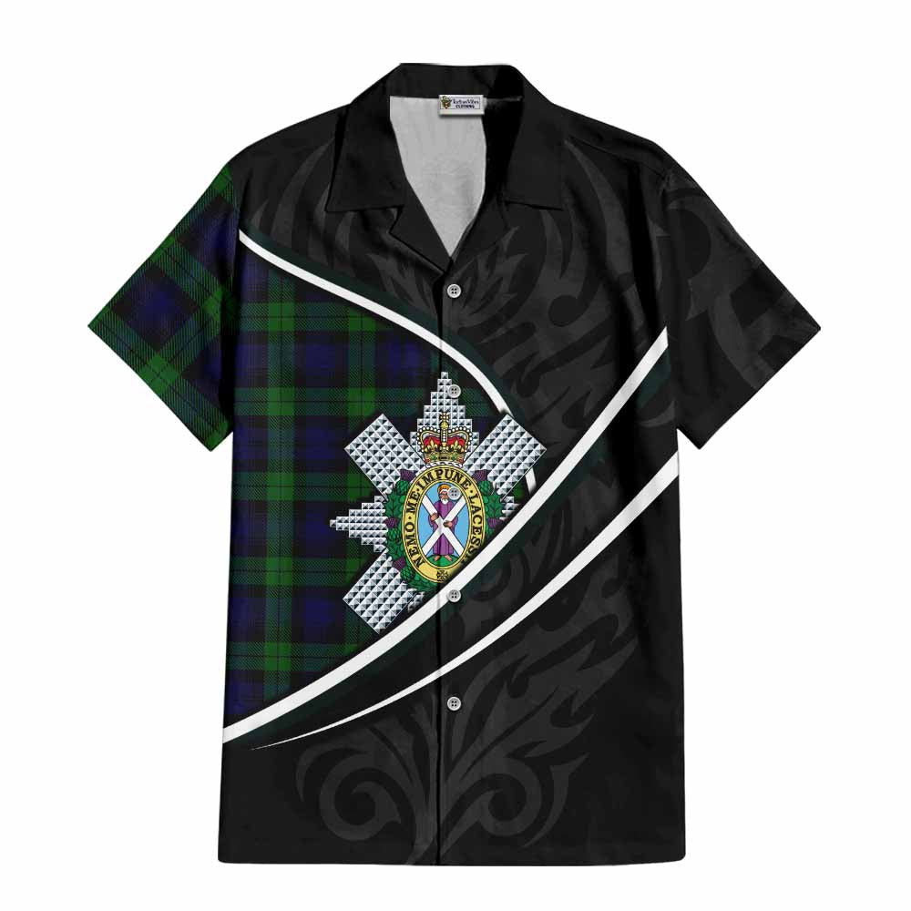 Black Watch Tartan Family Crest Short Sleeve Button Shirt Celtic Scottish Thistle Floral - Tartan Vibes Clothing