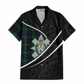 Black Watch Tartan Family Crest Hawaiian Shirt Celtic Scottish Thistle Floral