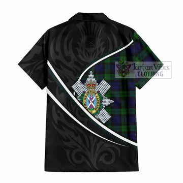 Black Watch Tartan Family Crest Hawaiian Shirt Celtic Scottish Thistle Floral