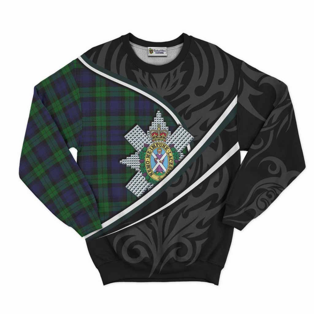 Black Watch Tartan Family Crest Sweatshirt Celtic Scottish Thistle Floral - Tartan Vibes Clothing