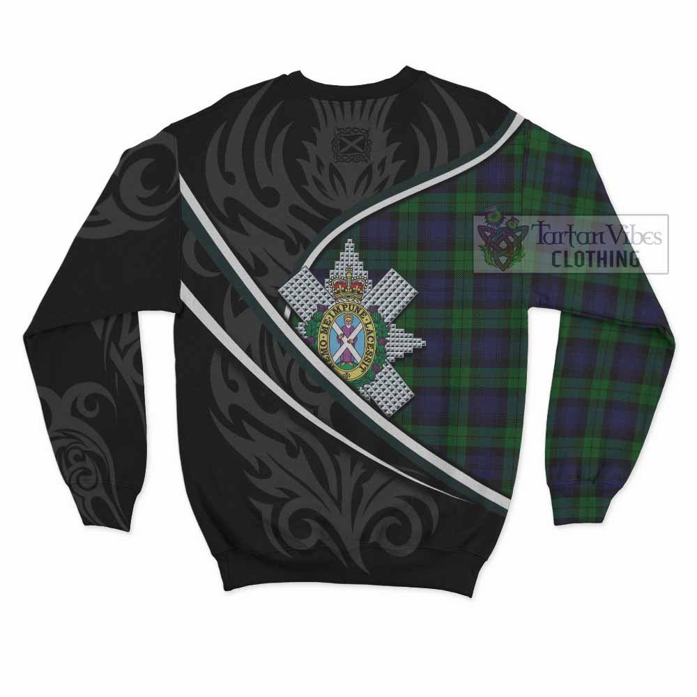 Black Watch Tartan Family Crest Sweatshirt Celtic Scottish Thistle Floral - Tartan Vibes Clothing