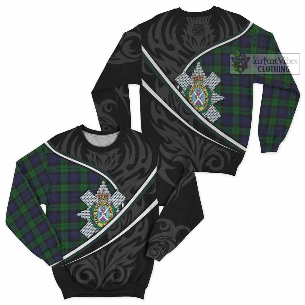 Black Watch Tartan Family Crest Sweatshirt Celtic Scottish Thistle Floral - Tartan Vibes Clothing