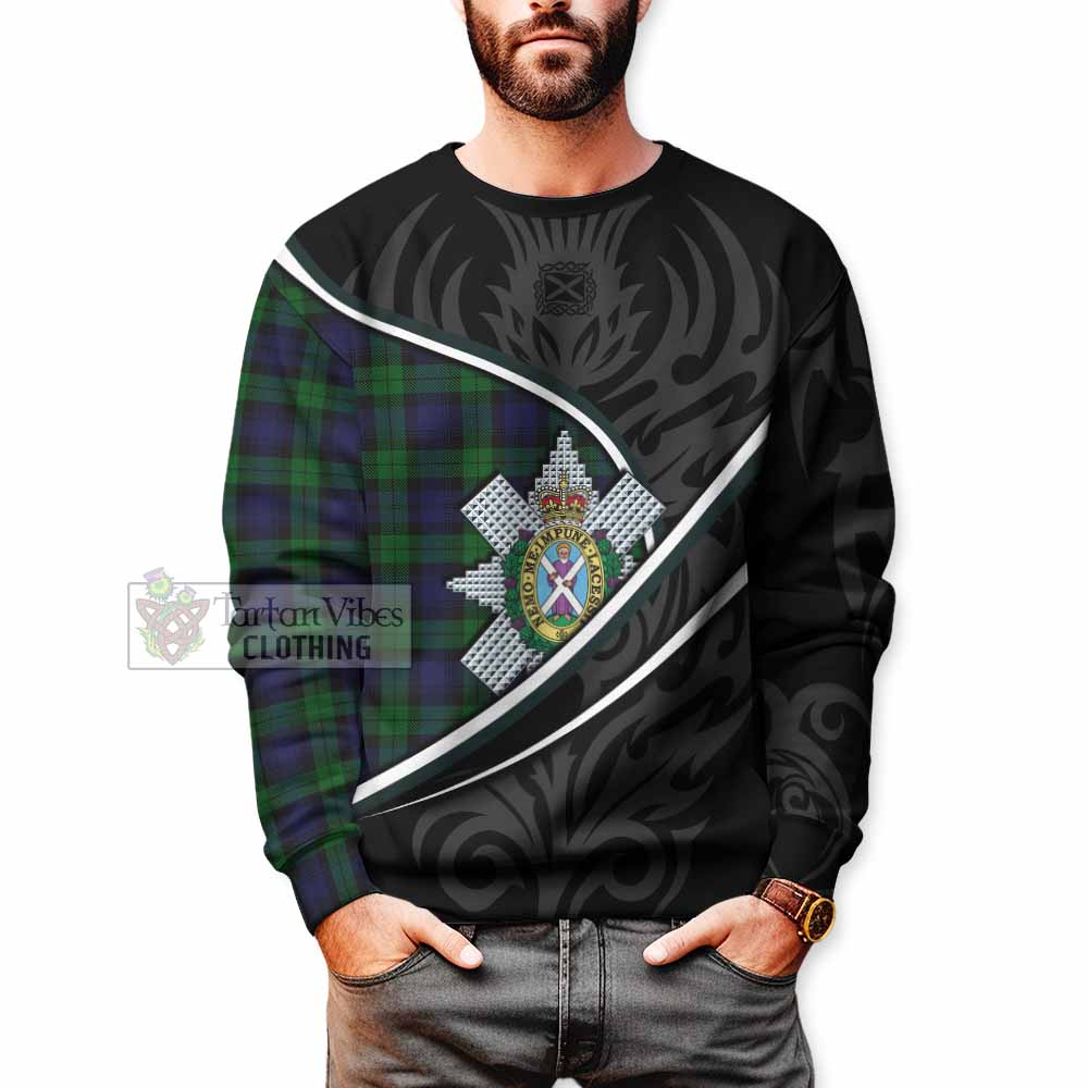 Black Watch Tartan Family Crest Sweatshirt Celtic Scottish Thistle Floral - Tartan Vibes Clothing