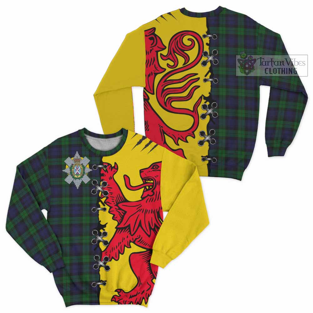 Black Watch Tartan Family Crest Sweatshirt Lion Rampant Honor - Tartan Vibes Clothing