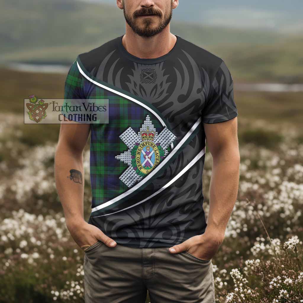 Black Watch Tartan Family Crest T-shirt Celtic Scottish Thistle Floral - Tartan Vibes Clothing