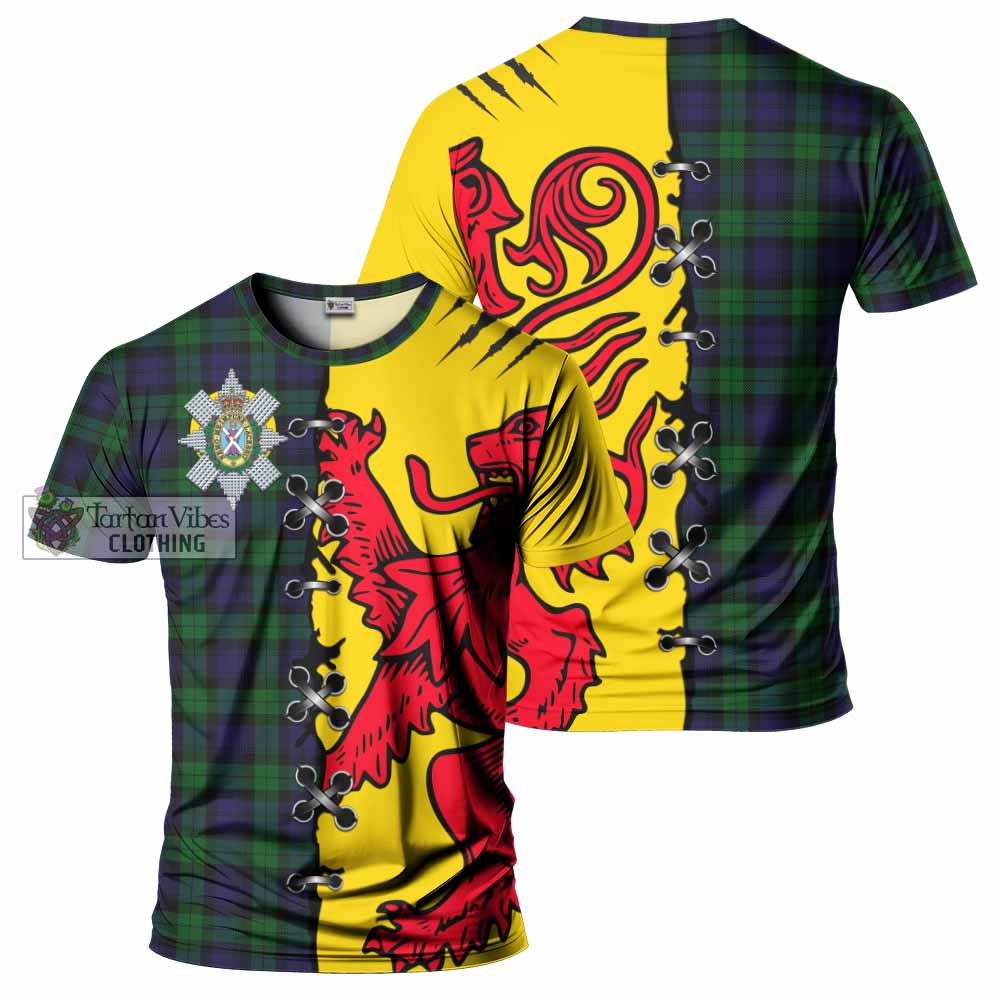 Black Watch Tartan Family Crest T-shirt Lion Rampant Honor - Tartan Vibes Clothing