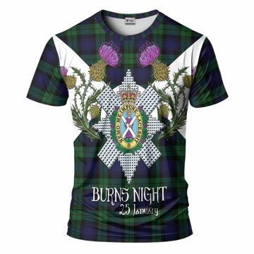 Black Watch Tartan Family Crest T-Shirt Scottish Burns Night Thistle Floral