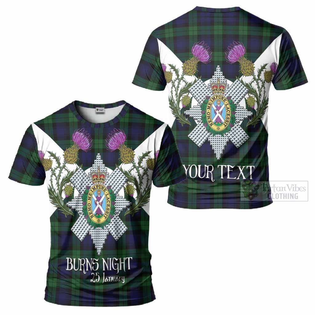 Black Watch Tartan Family Crest T-Shirt Scottish Burns Night Thistle Floral