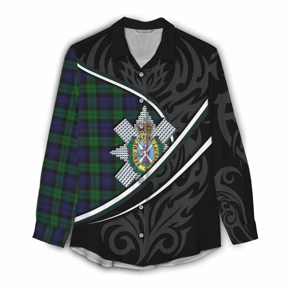 Black Watch Tartan Family Crest Women Casual Shirt Celtic Scottish Thistle Floral - Tartan Vibes Clothing